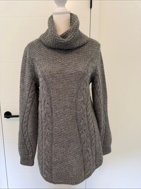 Massimo Dutti Gray Cable Turtleneck Sweater